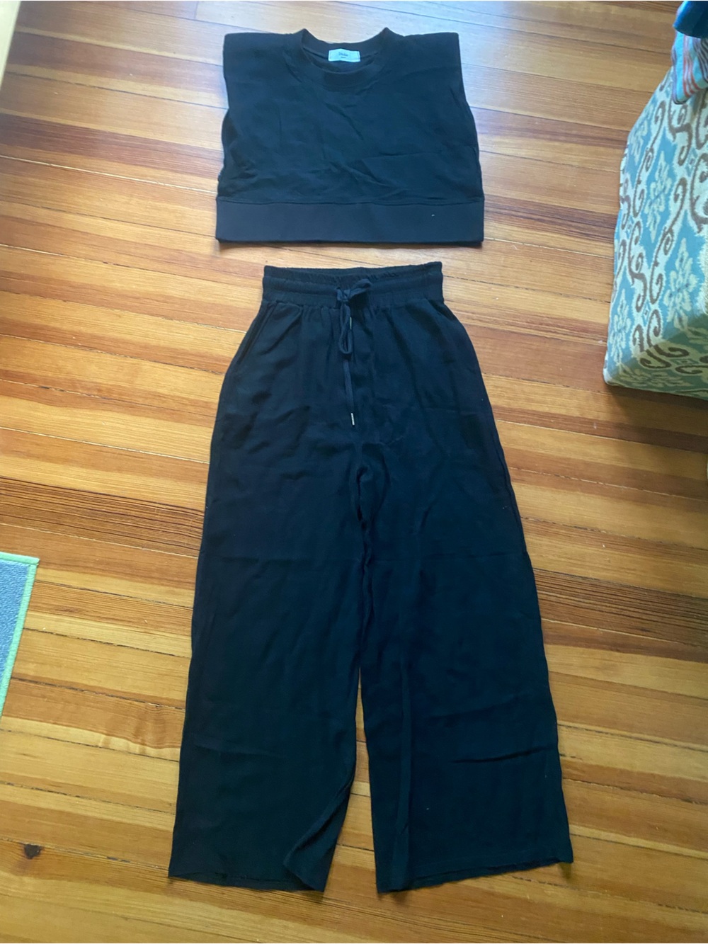 Frankie Shop viscose linen black crop top and wide pants set small